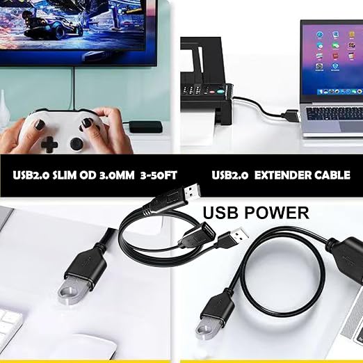 Long USB 2.0 Extension Cable 25FT with PowerLong USB2.0 A Male to FemaleUSB A Cable Extension CordUSB A Data Transfer Extender USB Cable， USB2.0 A Connector for USB Flash Drive/Hard Drive