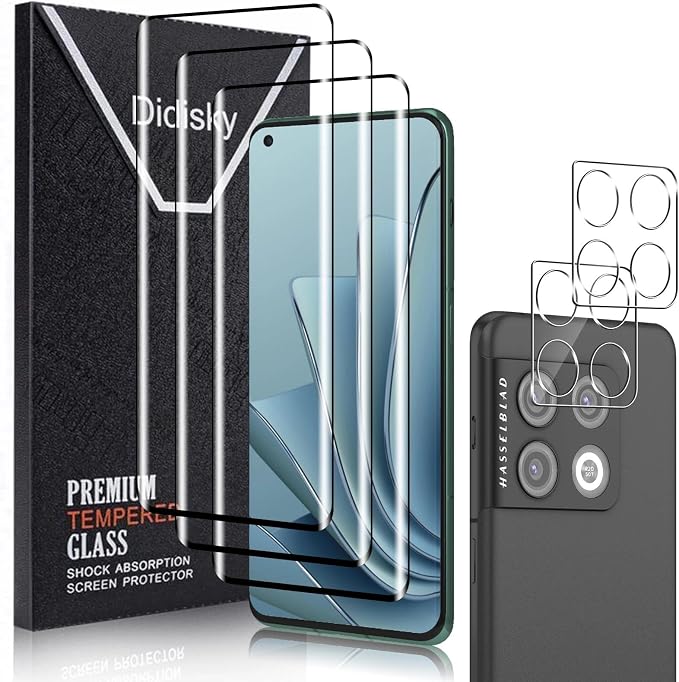 Didisky Screen Protector for Oneplus 9 Pro 3 Pack Tempered Glass Film with 2 Pack Camera Lens Protector Easy to UseScratch-Resistant9H Hardness3D Curved Full Coverage