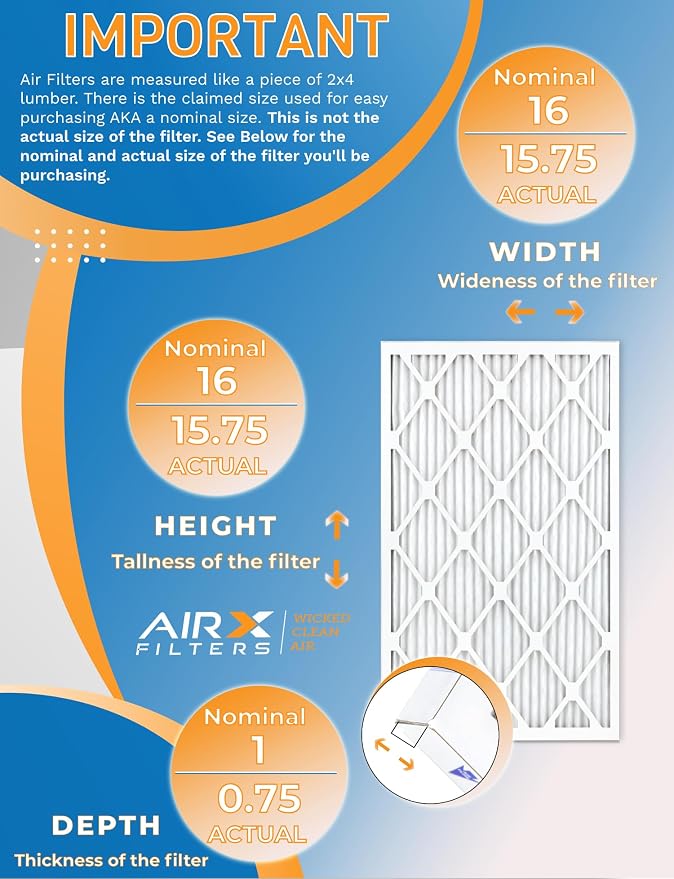 16x16x1 Air Filter MERV 13 Rating, 12 Pack of Furnace Filters Comparable to MPR