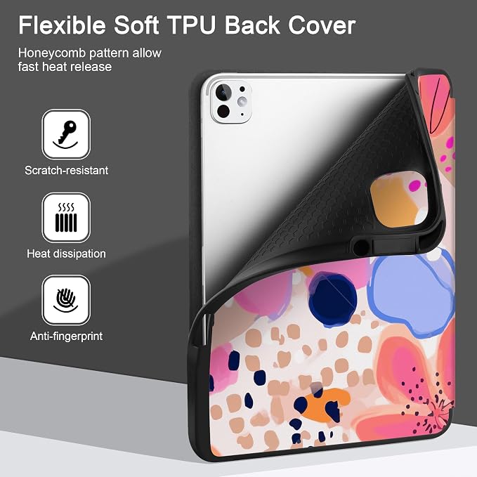 Case for iPad Pro 13 inch (M5 2025 / M4 2024) – [Built-in Pencil Holder] Ultra Slim PU Leather Trifold Stand Cover with Soft TPU Back Auto Wake/Sleep - Color Leopard