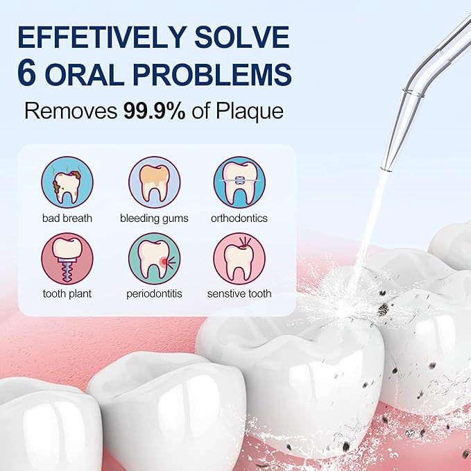 MOCEL Water Dental Flosser Oral Irrigator with 5 Modes, 350ml Cordless Water Teeth Cleaner Pick 6 Tips, IPX7 Waterproof Rechargeable Portable Powerful Battery for Travel & Home Braces & Bridges Care