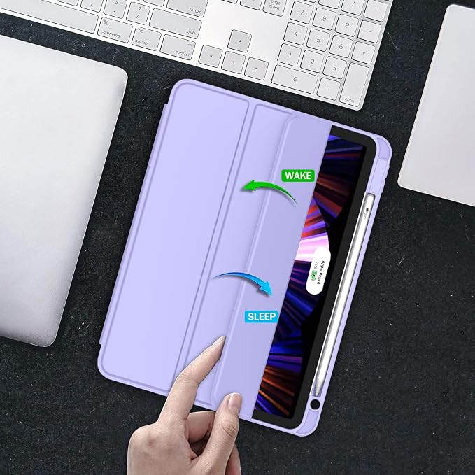 New iPad Pro 11 Inch Case 2022(4th Gen)/2021(3rd Gen)/2020(2nd Gen) with Pencil HolderSmart iPad Case [Support Touch ID and Auto Wake/Sleep] with Auto 2nd Gen Pencil Charging (Deep Pink)