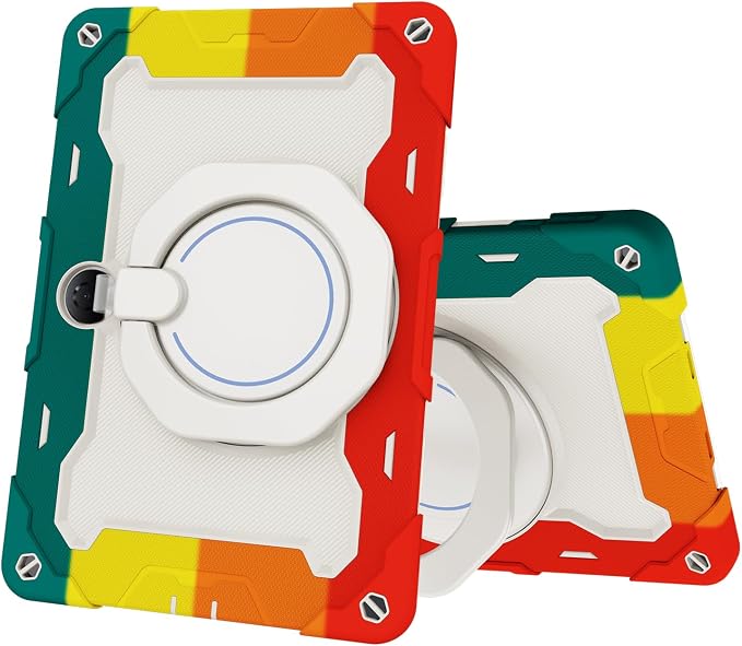 Tablet Case for Honor Pad 9 12.1 Kids Rainbow Heavy Duty Silicone Shockproof Case with Pencil Holder Shoulder Strap Rotating Fold Kickstand Hand Strap