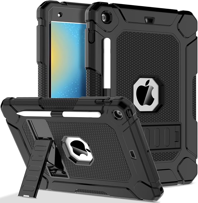 LTROP Case for iPad 10.2-Inch 9th/ 8th/ 7th Generation (2021/2020/ 2019) with Pencil Holder &amp Kickstand Hybrid Shockproof Rugged Protective Case for iPad 9/8/ 7 Gen 10.2 Purple and Green