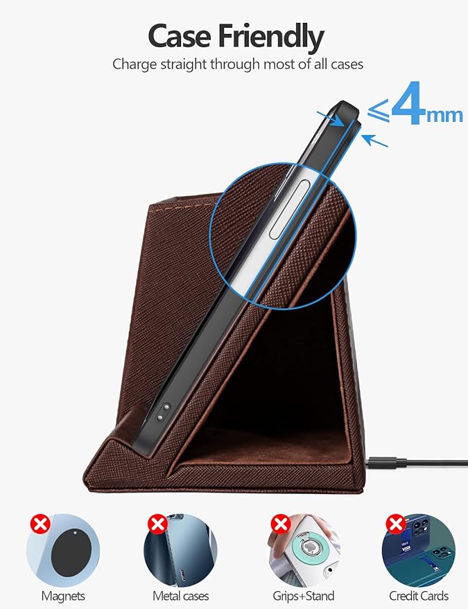 Bamboo Pen Holder for Desk &amp Nightstand Organizer with Fast Wireless Charging for iPhone Samsung &amp More – Office Desk Accessories for Men/Women (Bamboo)