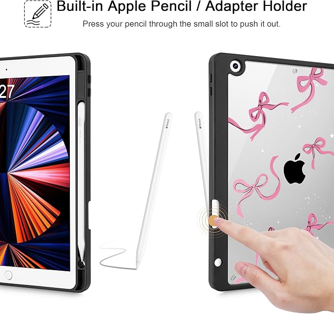 May Chen for iPad 9th Generation with Pencil Holder iPad 8th/7th Gen Case 10.2-inch [Penceil Holder] Trifold Stand Auto Wake/Sleep Clear TPU Protection Back Cover Ballet Shoes