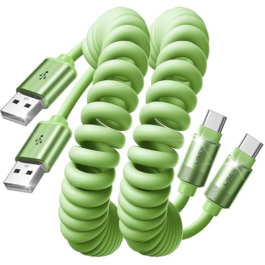 LISEN Chubby Cable Coiled Cable 2 Pack Car Play Cord | for Android Auto Short USB A to USB C Cable for iPhone 17/16/15 Samsung Galaxy S25/S24 A15/A14 Google Pixel 9/8 Blue 4FT