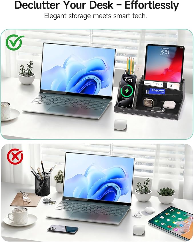 Fast Wireless Charging Station with Desk Organizer for iPhone 17/16/15/15 Pro/14/14 Pro Max/14 Pro/14 Plus/13/13 Pro Max/13 Pro/and iPhone 12/11 Series Nightstand Desktop Organizer for Home Office