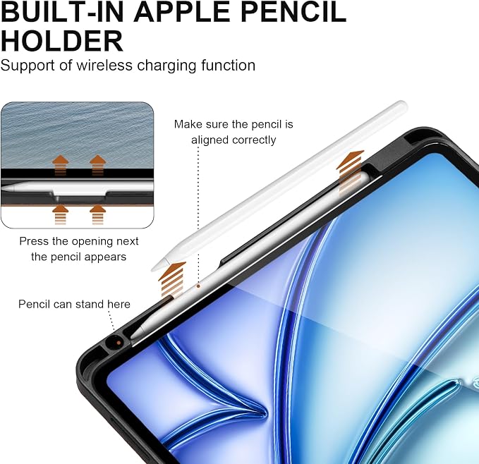 Genuine Leather Case for iPad 11th Gen 11/10th Gen 10.9 Black | Pencil Holder Adjustable Stand Auto Wake/Sleep Shockproof