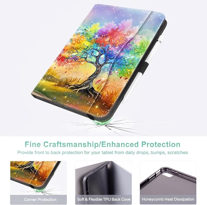 Lokigo Case for iPad (A16) 11th/10th Generation Aurora Forest | for iPad 11th-11 Inch/10th-10.9 Inch Stand Cover Pencil Holder/Hand Strap/Pocket Support Touch ID Auto Wake/Sleep