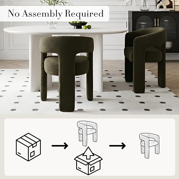 Modern Sherpa Barrel Dining Chair Upholstered Faux Fur Dining Room Chair with Arm Comfy Accent Side Chair for Kitchen/Living Room/Reception, Green, 1 PC