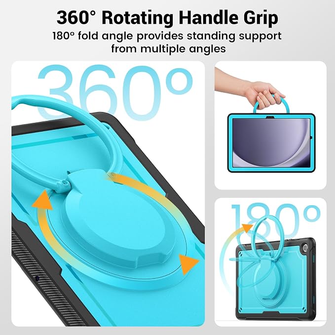 for Samsung Galaxy Tab A9 Case 8.7 inch (SM-X110/X115/X117) with Shoulder Strap 360° Rotatable Kickstad Shockproof Protective Case Cover for iPad mini 7 A17 Pro Black