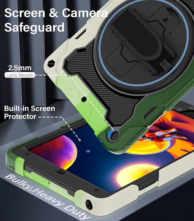 for iPad 9th 8th 7th Gen Case 10.2 inch with Screen Protector | 360° Rotating Kickstand Hand Strap Shoulder Strap Heavy Duty Military Grade - Kids Friendly