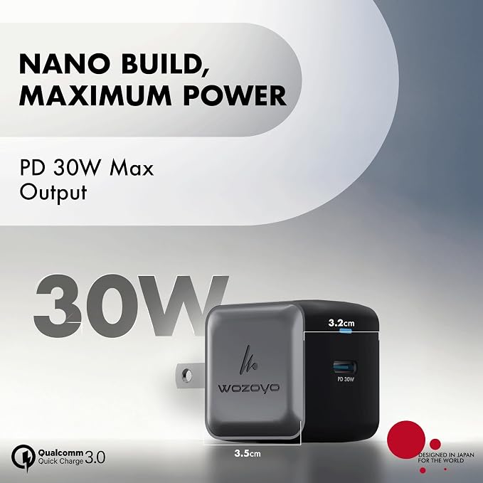 PD 30W Wozoyo GaN Charger Type-C Fast Charger Compatible for iPhone 17/16/16 Pro Max/15 Series/iPad Pro Smartphones &amp Tablets QC 3.0Compact Foldable Plug Design Smart Power Delivery
