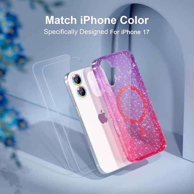 Choiche for iPhone 15 Pro Max Case Compatible with MagSafe Glitter Black | Women Girly Cute Glitter Sparkly Magnetic Phone Case with Diamond Camera Lens Protectors Military-Grade Drop Protection 6.7