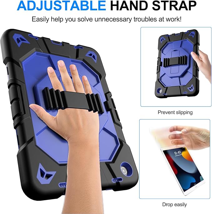 Heavy Duty Shockproof Case for Samsung Galaxy Tab A9+ Plus 11 2023 (SM-X210/X216/X218) [Dual Front Frame] with/No Screen Protector 360 Rotating Stand Hand &amp Shoulder Strap (Black/Black)