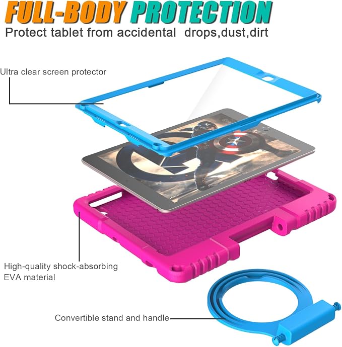 Kids Case for iPad 5th/6th Generation 9.7-inch 2017/2018 Release Lainergie iPad Air 2 Case with Screen Protector iPad Pro 9.7 Protective Cover Case Lightweight Shockproof with Handle Stand Black