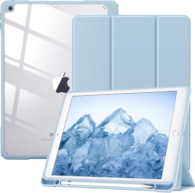 TiMOVO Case for iPad 9th/8th/7th Generation 10.2 inch Black | Pencil Holder Slim Trifold Stand Protective Cover Clear Transparent Back Shell Auto Wake/Sleep
