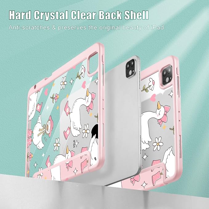 May Chen Case for iPad 12.9 Inch (6th/5th/4th/3rd Generation 2022/2021/2020/2018) Pencel Holder + Trifold Support Auto Sleep/Wake Transparent Shockproof Back Cover Blue Bows