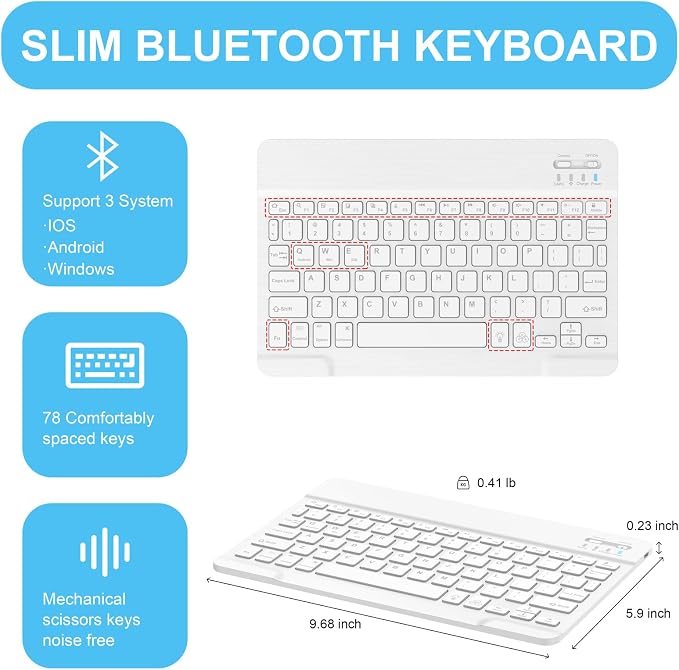 Soke for iPad (A16) 11th/10th Gen Case with Keyboard Black Marble | For iPad 11/10.9 inch(2025/2022) 7 Color Backlight Magnetic wireless Detachable Keyboard Case Built-in Pencil Holder