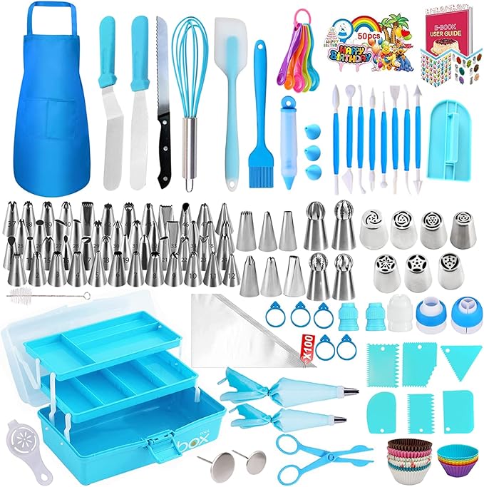 Makmeng Cake Decorating Tools Supplies Kit - 368Pcs Baking Supplies with Storage Case for Beginners - Icing Piping Bags and Tips Set For Cookies, Cupcake & Cake Frosting Fondant Decorating