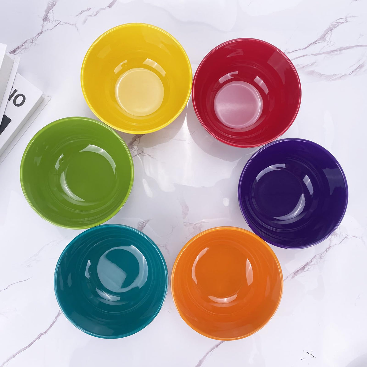 Haimenlite Set of 6 100% Melamine 28oz Salad Bowls Set,6 inch Round Melamine Soup Bowls,Melamine Dinnerware sets for Home Dinner Party or Picnic,Break-resistant and BPA Free,Multicolor (With Lid)