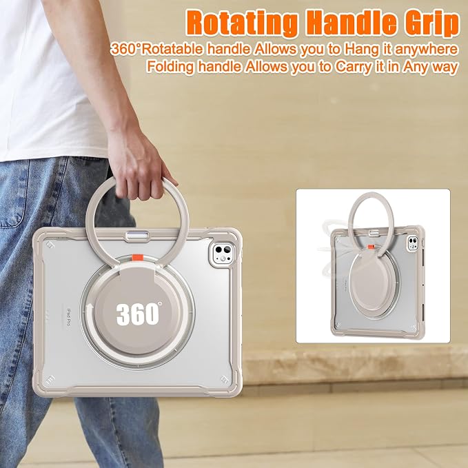 Batianda HaloCarry Case for iPad Pro 11 inch 2025 M5 2024 M4 Lavender Grey | Lightweight Dual-Layer Rugged Case with 360° Rotating Carry Ring Handle Stand and Pencil Holder Reinforced Corner Defen
