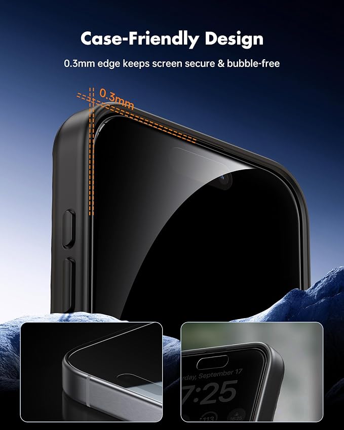 UNBREAKcable iPhone 15 Privacy Screen Protector 2-Pack Upgraded Dual-Tempered Glass + 2 Camera Lens Protectors 25° Anti-Spy Military-Grade 9H+ HD Clear Anti-Fingerprint 6.1 Inch