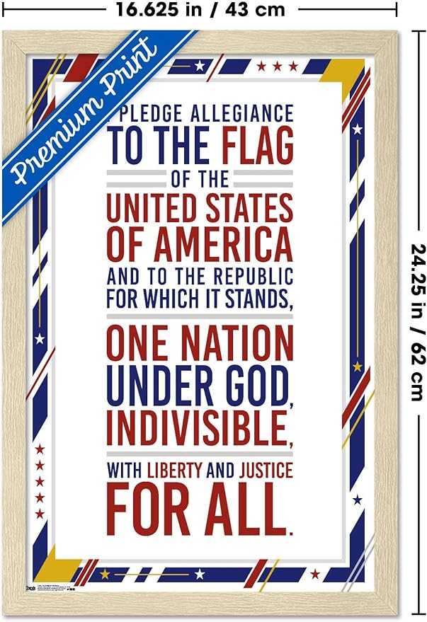 The United States Of America - Pledge Of Allegiance Wall Poster, 22.4L" x 14.7W", Blonde Framed Version