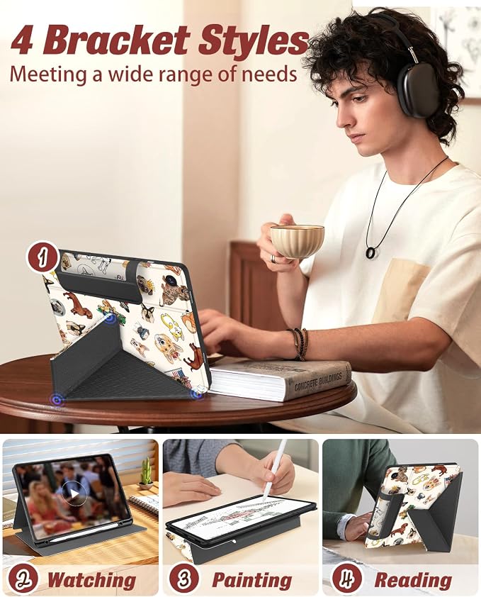 for Samsung Galaxy Tab A9 Plus Case with Pen Holder - for Girls Women Boys Cute Cartoon Cool Anime Kawaii Fun Protector Stand Folio Moon Cat