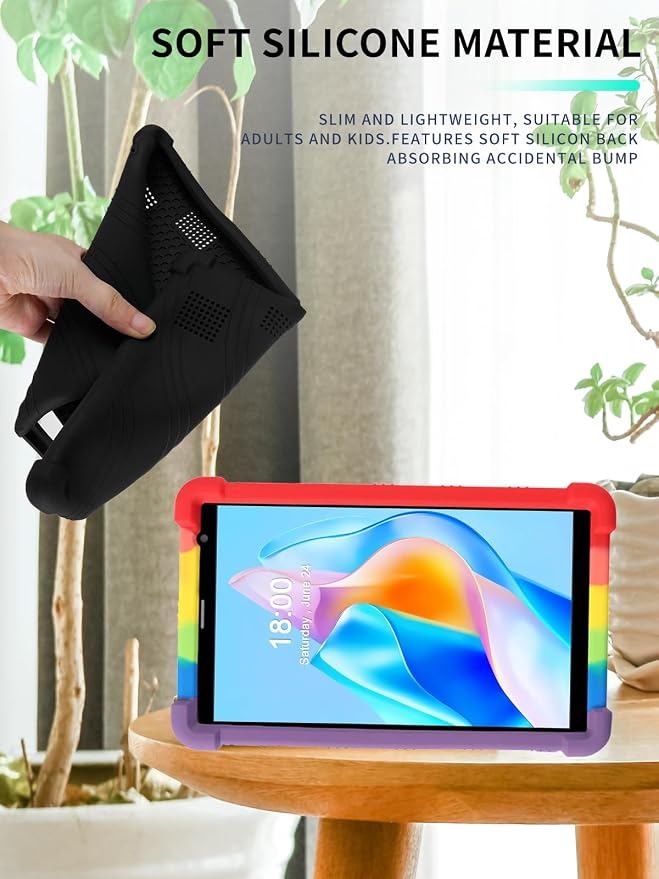 Case for PRITOM B8/PRITOM L8/VASOUN Tab8 Tablet 8 Inch- Soft Silicone Shock Proof Lightweight Stand Rubber Shell Protective CoverKids Friendly Soft Silicone Adjustable Stand CoverBlack