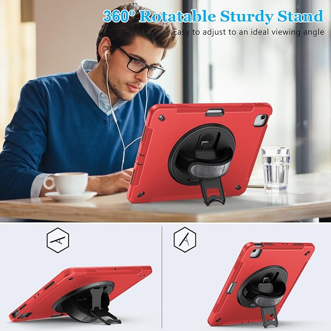 Case for iPad Air 13 Inch M3 2025 & M2 2024: Military Grade Cover for iPad Pro 12.9 6th/5th/4th/3rd Generation W/Screen Protector- Stand- Pencil Holder- Handle- Shoulder Strap- Red