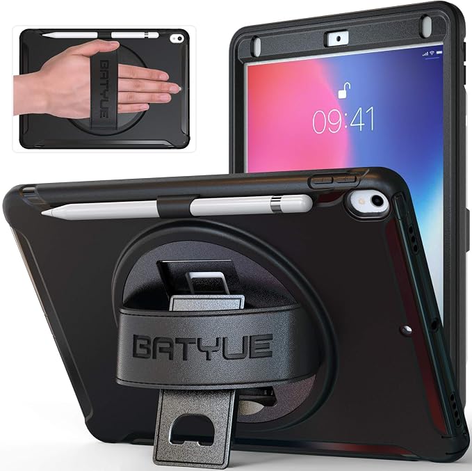 BATYUE Shockproof Case for iPad Air 3rd Gen 2019 &amp iPad Pro 10.5 2017 | with 360° Rotating Stand &amp Pencil Holder &amp Shoulder Strapfor Daily Use &amp Office/School/Outdoor - Navy Blue