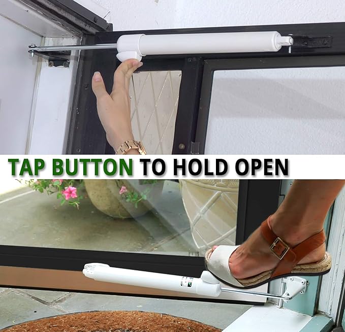Touch 'n Hold Smooth Door Closer - Single Kit (White) - Standard-Duty Door Closer with Touch-Button Hold Open Feature & Smooth Closing Motion – for (Medium & Lightweight) Storm, Screen Doors.