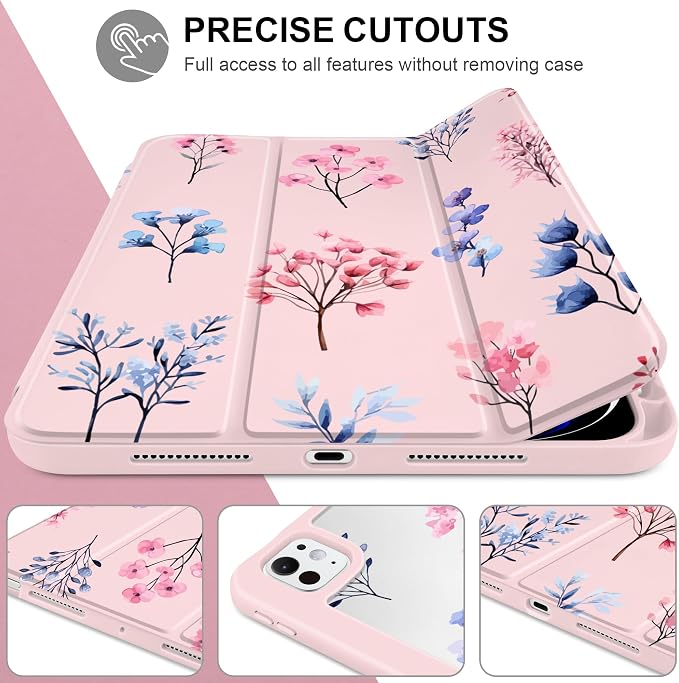 Case for iPad Pro 11 inch M5 2025 /M4 2024 Blue Ribbon Stripe | Blue Ribbon Stripe Folio Case with Clear Back Pencil Holder Trifold Stand and Auto Sleep/Wake for Preppy Aesthetic Users