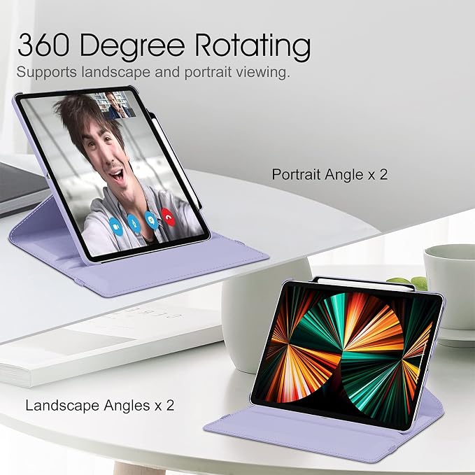 Fintie Rotating Case for iPad Pro 12.9-inch 6th/5th/4th/3rd Generation | 360° Swivel Stand Landscape &amp Portrait Viewing Shockproof Protective Cover Pencil Holder Auto Sleep/Wake Black