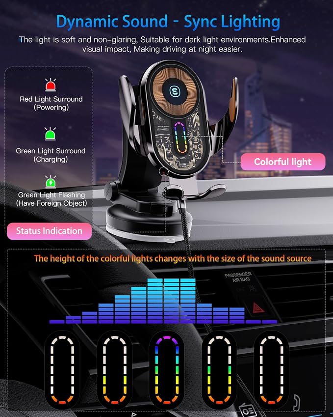 Wireless Car Charger Mount15W Fast Charging Auto Clamping Car Phone Holder Charger for iPhone 15 14 13 12 Pro Max 11 XS Samsung Galaxy S24 Ultra S23 S22 S21