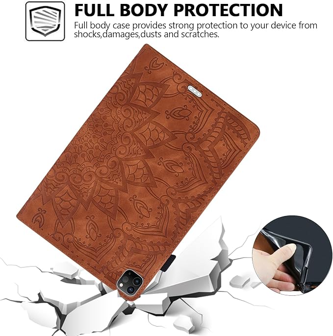 Folio Case for iPad Pro 11 2018-2022 iPad Air 11 2025/2024/Air 10.9 - Techcircle Stand Mandala Embossed PU Leather Soft TPU Cover with Elastic Strap Card Slots Pencil Holder - Pink