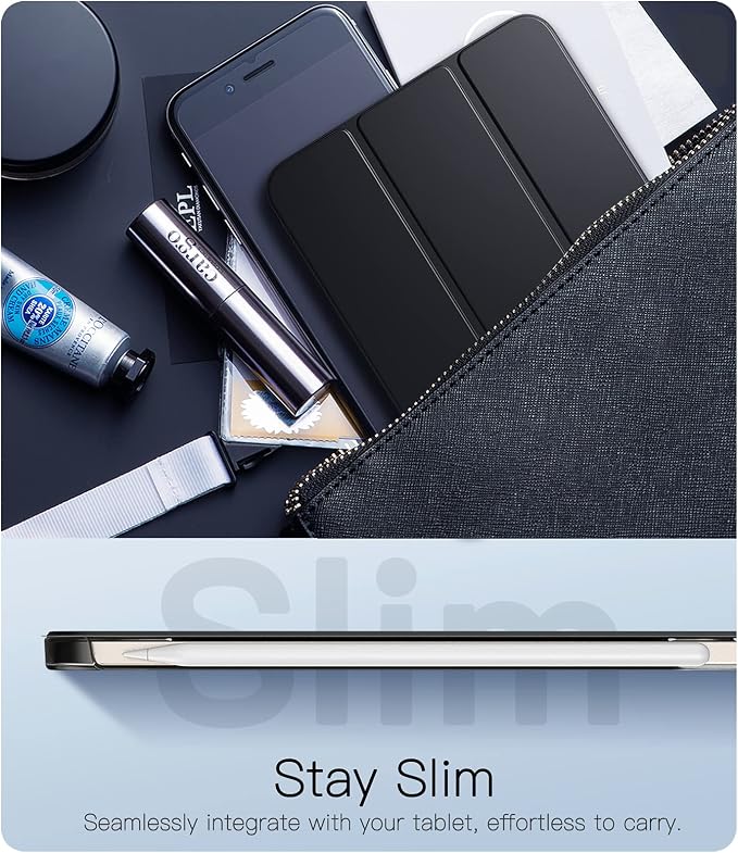TiMOVO Case for iPad mini 7 A17 Pro 8.3 &amp mini 6th Gen - Black | Slim Translucent Hard Back Folio Cover Support Touch ID Auto Wake/Sleep