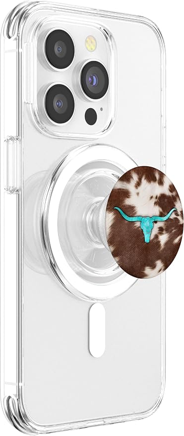 Western Cowhide Cow Print Turquoise Bull Skull Chic Rustic PopSockets Adhesive PopGrip