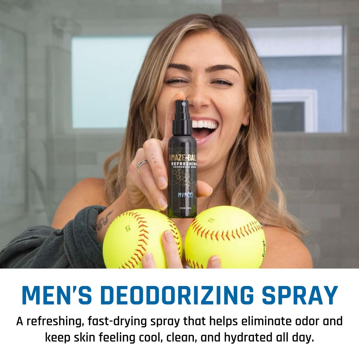 Derm Dude Amaze Ball Deodorant Spray for Men | Anti-Chafing Groin & Sack Spray with DeoPlex & Aloe Vera | Odor & Sweat Control for Private Parts | Strawberry Lollipop Scent, Talc-Free, 2oz