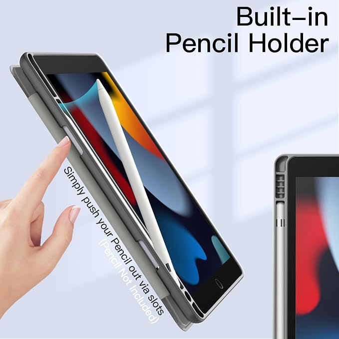 JETech Case Cover for iPad 9th/8th/7th Gen 10.2 Beige | Clear Transparent Back Pencil Holder Slim Shockproof Protection Tri-Fold Stand Auto Wake/Sleep