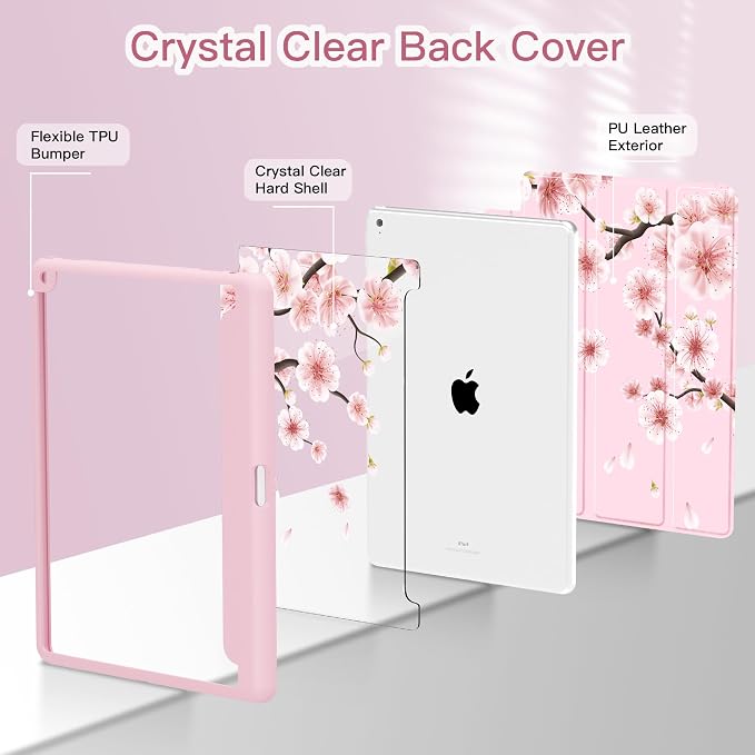 Teryeefi for iPad 10.2 case 2021 20202019 Release 7th 8th 9th Generation Built in Pencil Holder - Stand-Auto Wake/Sleep TPU &amp Hard Stand Clear Back Cover for 10.2 iPad (Black Bow)