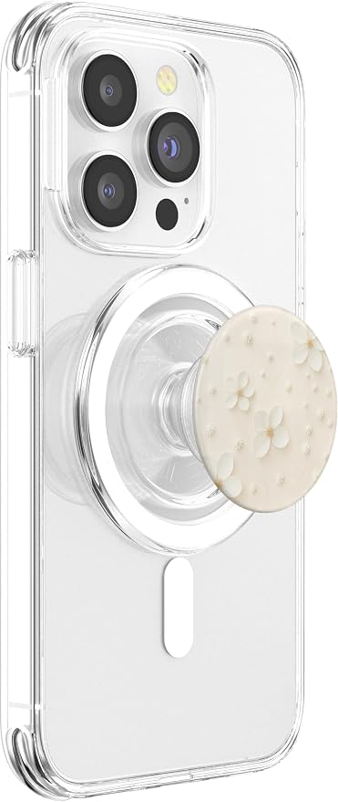 White Cream Floral Illustration Print PopSockets PopWallet for MagSafe