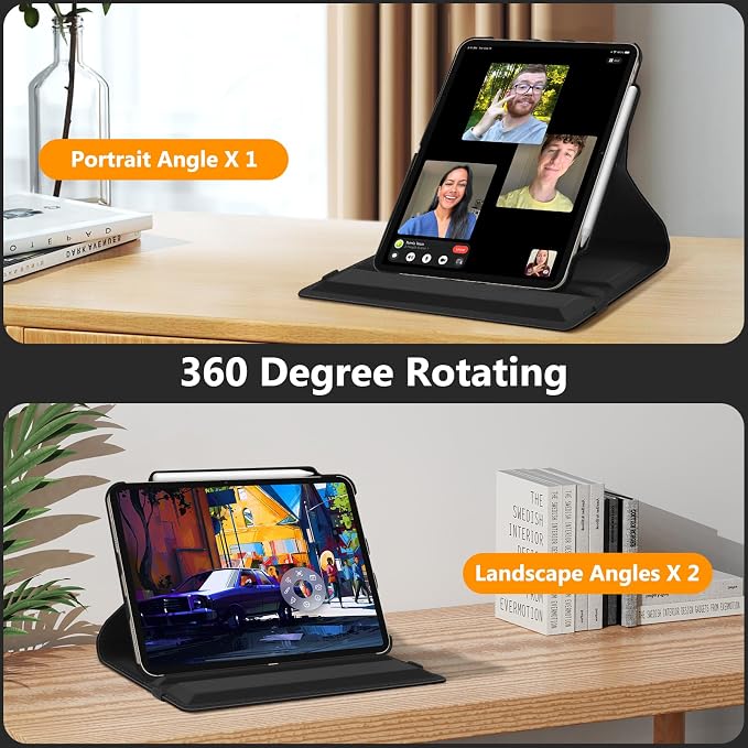 Fintie Rotating Case for iPad Air 13-inch M4/M3/M2 (2026/2025/2024) | 360° Swivel Stand Landscape &amp Portrait Viewing Shockproof Protective Cover Pencil Holder Auto Sleep/Wake Black