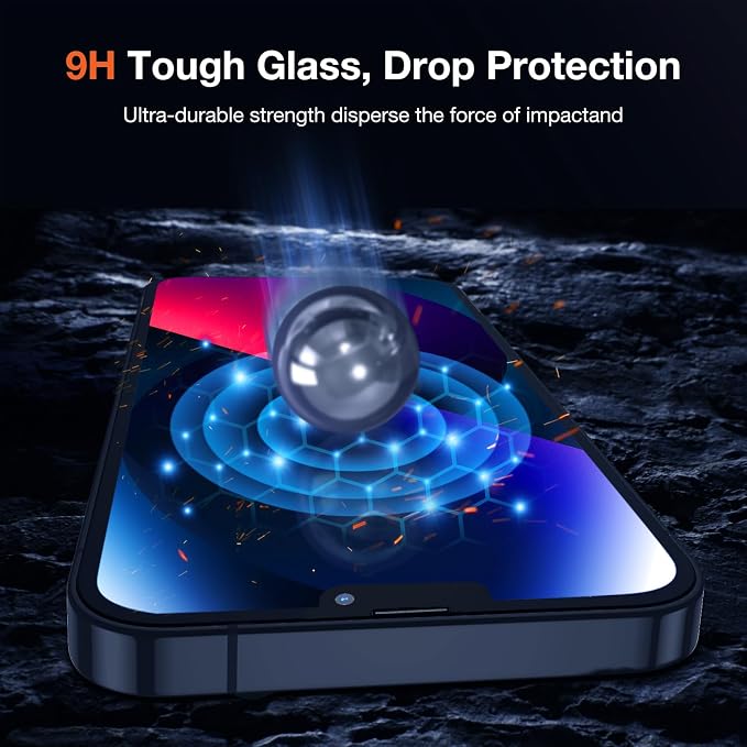 KUZOOM 2Pack Privacy 9H+ Tempered Glass Screen Protector for iPhone 13 | 9H+ Tempered Glass 100% Fingerprint Unlock Automatic Dust Removal Anti-Scratch Protection