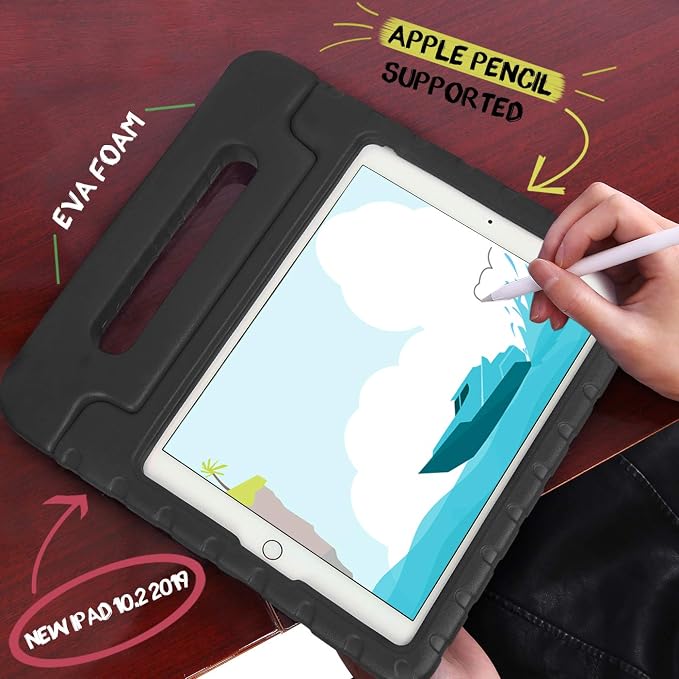 HDE Case for iPad 9th Generation Kids Shockproof Cover 10.2 inch with Handle Stand fits 2021 9th Gen 2020 8th 2019 7th Tablet - Black