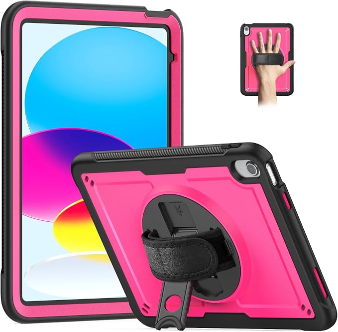 Case for iPad (A16) 11th Generation 11 inch 2025 Lightweight Rugged Dual-Material Design 360° Rotating Adjustable Leather Hand Strap Foldable Kickstand Durable with Full ProtectionBlue