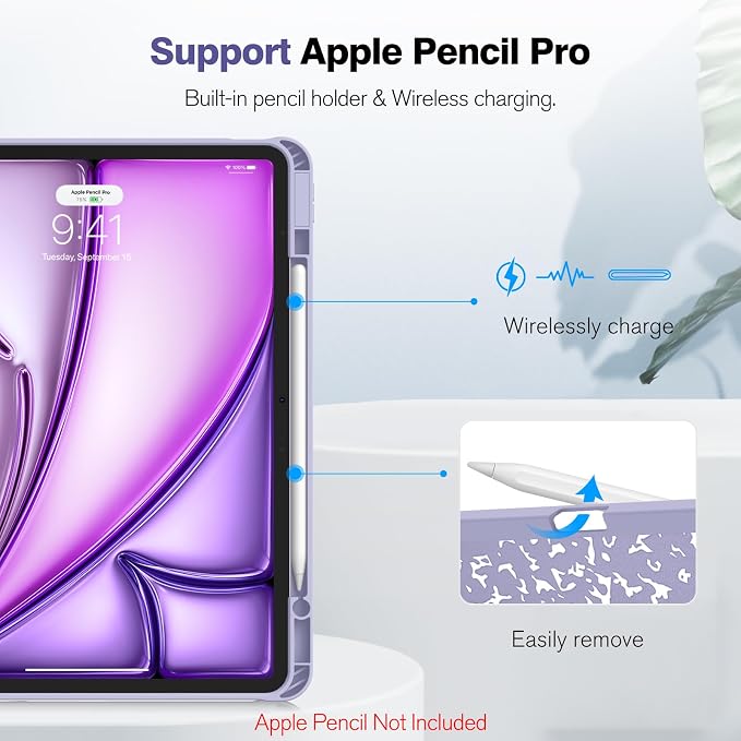 Fintie Slim Shockproof Case for iPad Air 13-inch M4/M3/M2 (2026/2025/2024) | Soft TPU Back Cover Drop protection Viewing &amp Typing Angles Pencil Holder Scratch-Resistant Composition Book