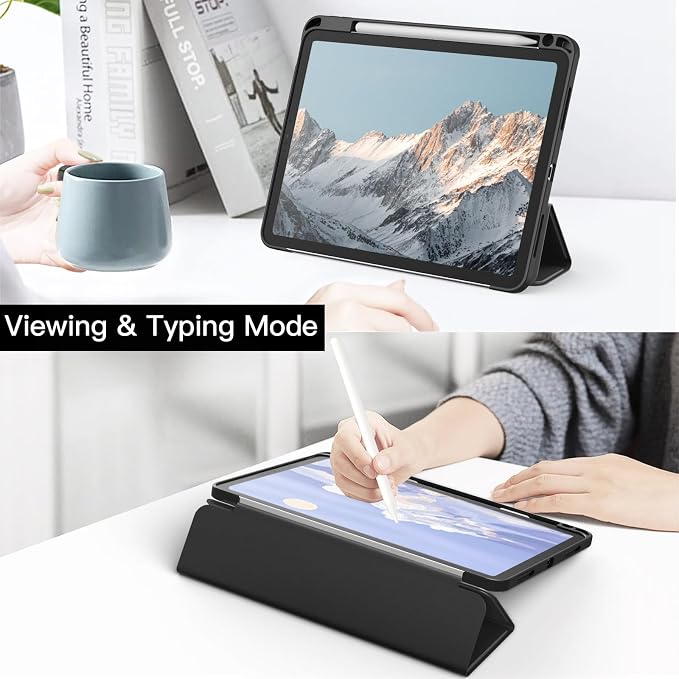 JETech Case Cover for iPad Pro 11 4/3/2/1 Black | For 2022/2021/2020/2018 Model Clear Back Pencil Holder Slim Shockproof Tri-Fold Stand Auto Wake/Sleep
